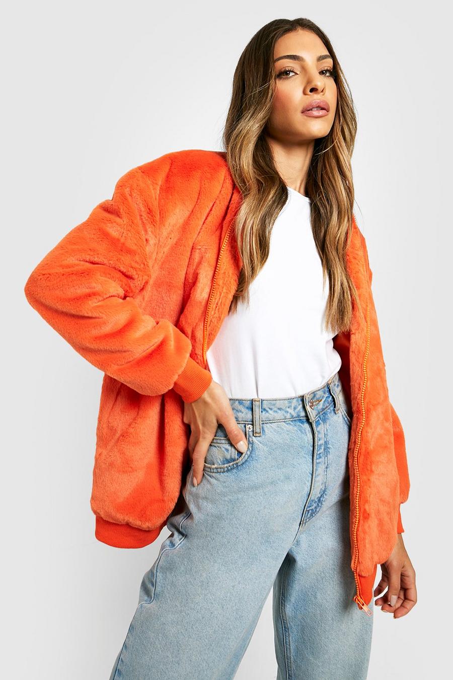Orange Faux Fur Bomber Jacket