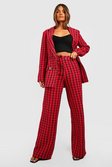 Red Boucle Wide Leg Tailored Trousers