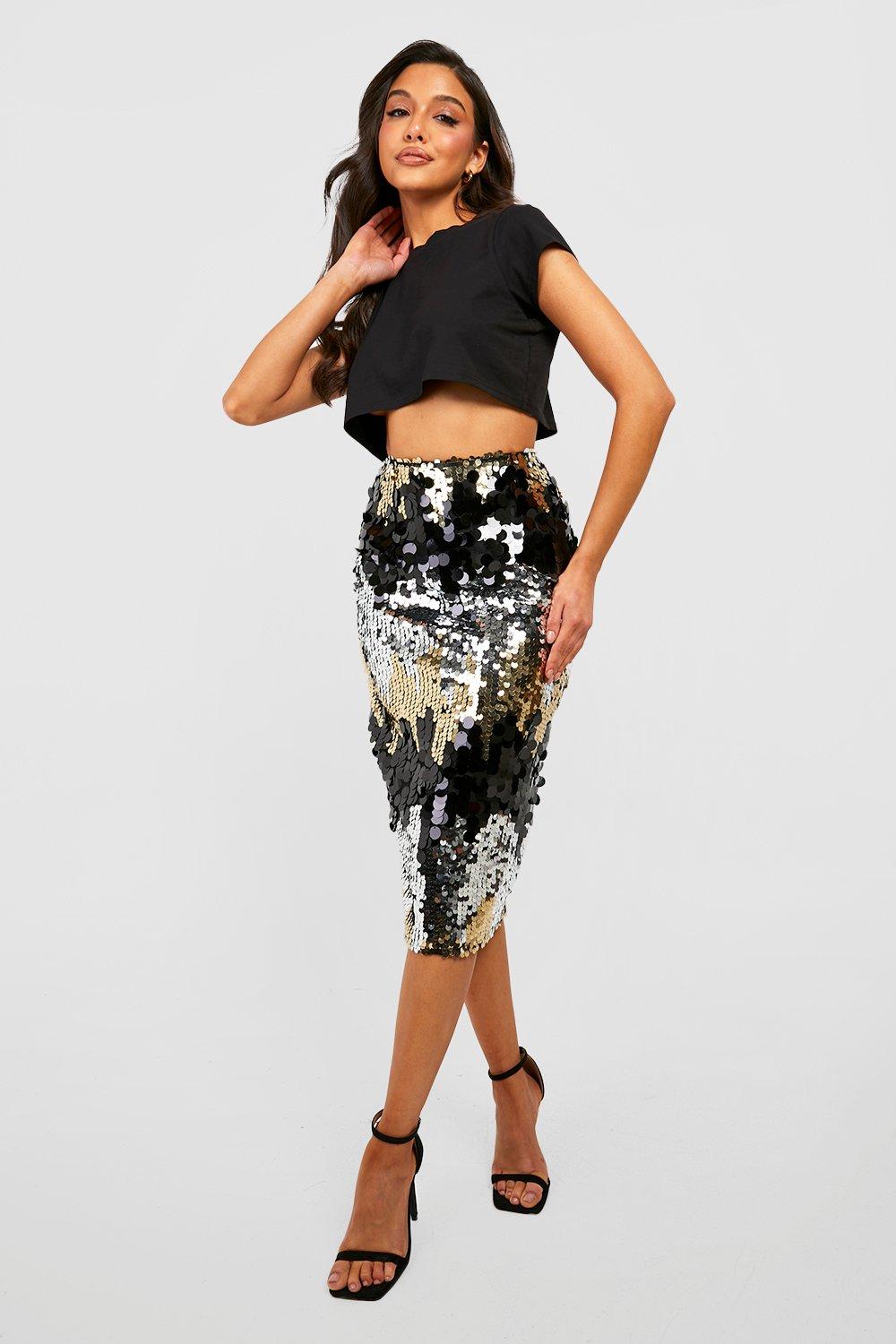 Women s Disc Sequin Midi Skirt Boohoo UK