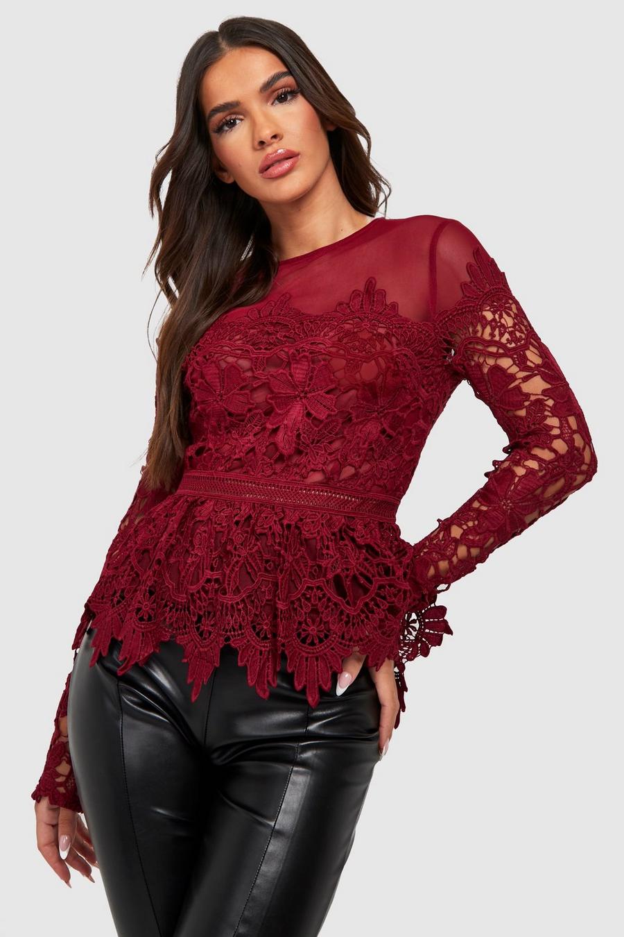 Berry Premium Lace Occasion Peplum Top image number 1