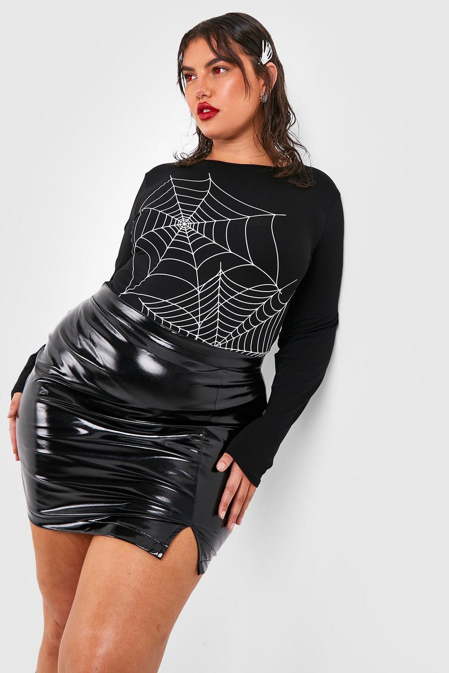 Grande taille - Mini-jupe en vinyle - Halloween, Black image number 1
