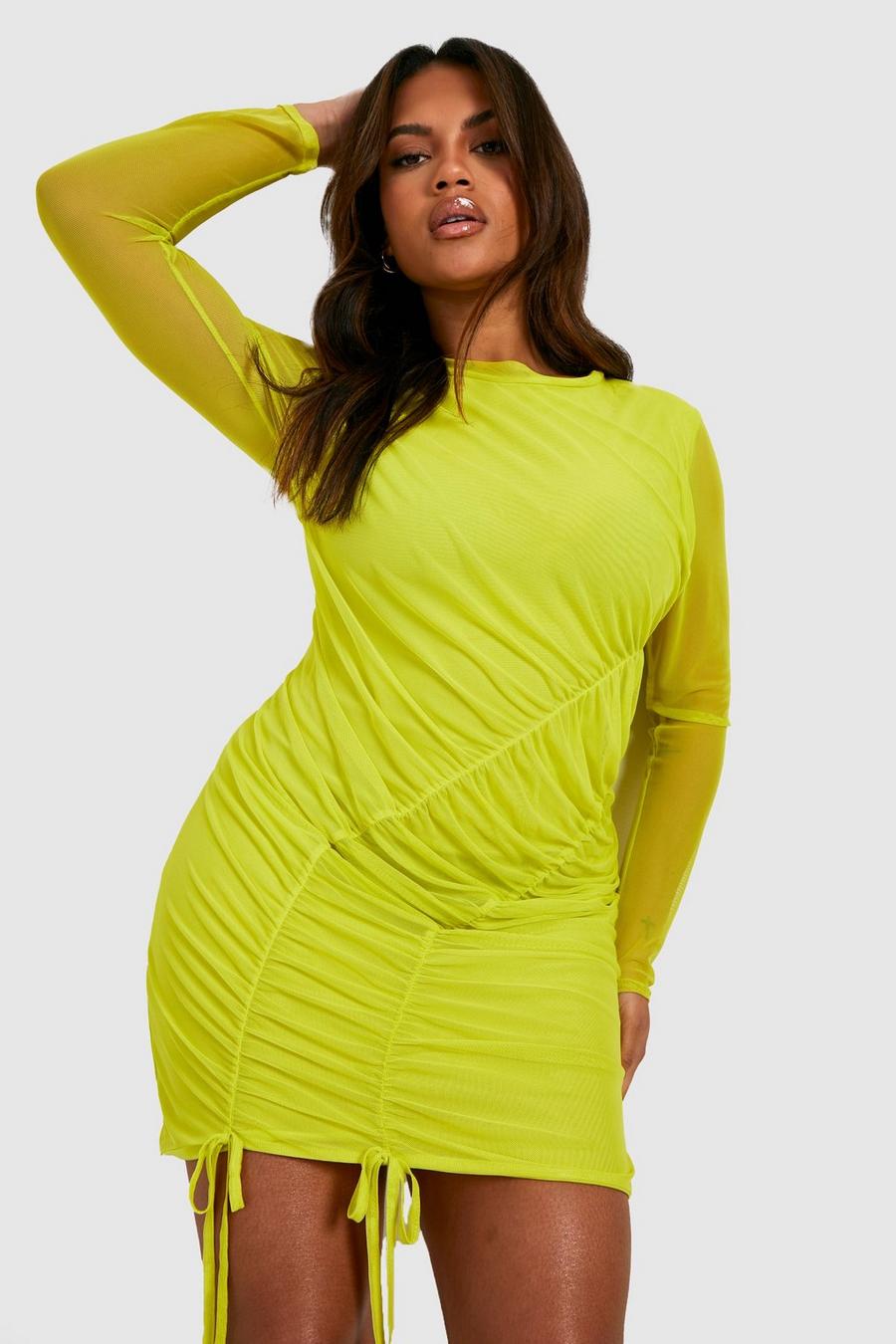 Yellow gul Plus Ruched Side Mesh Mini Dress image number 1