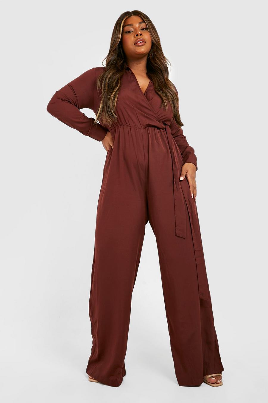 Chocolate brown The Plus Wrap Jumpsuit 
