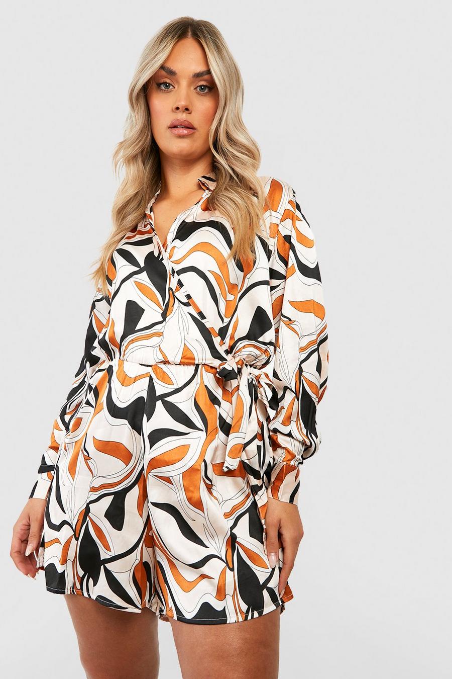 Stone beige The Plus Printed Wrap Playsuit