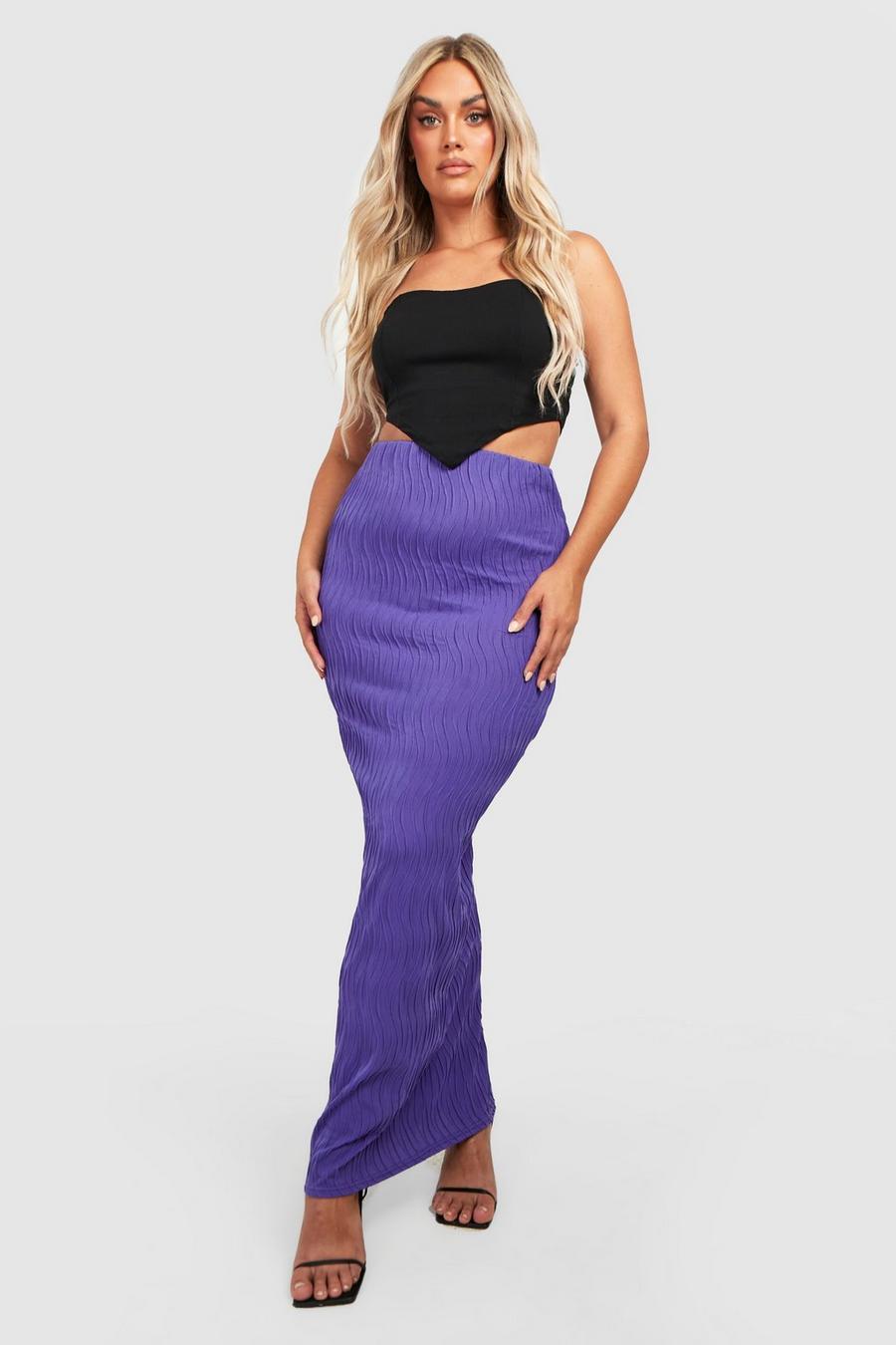 Purple morado Plus Textured Ripple Rib Tube Maxi Skirt