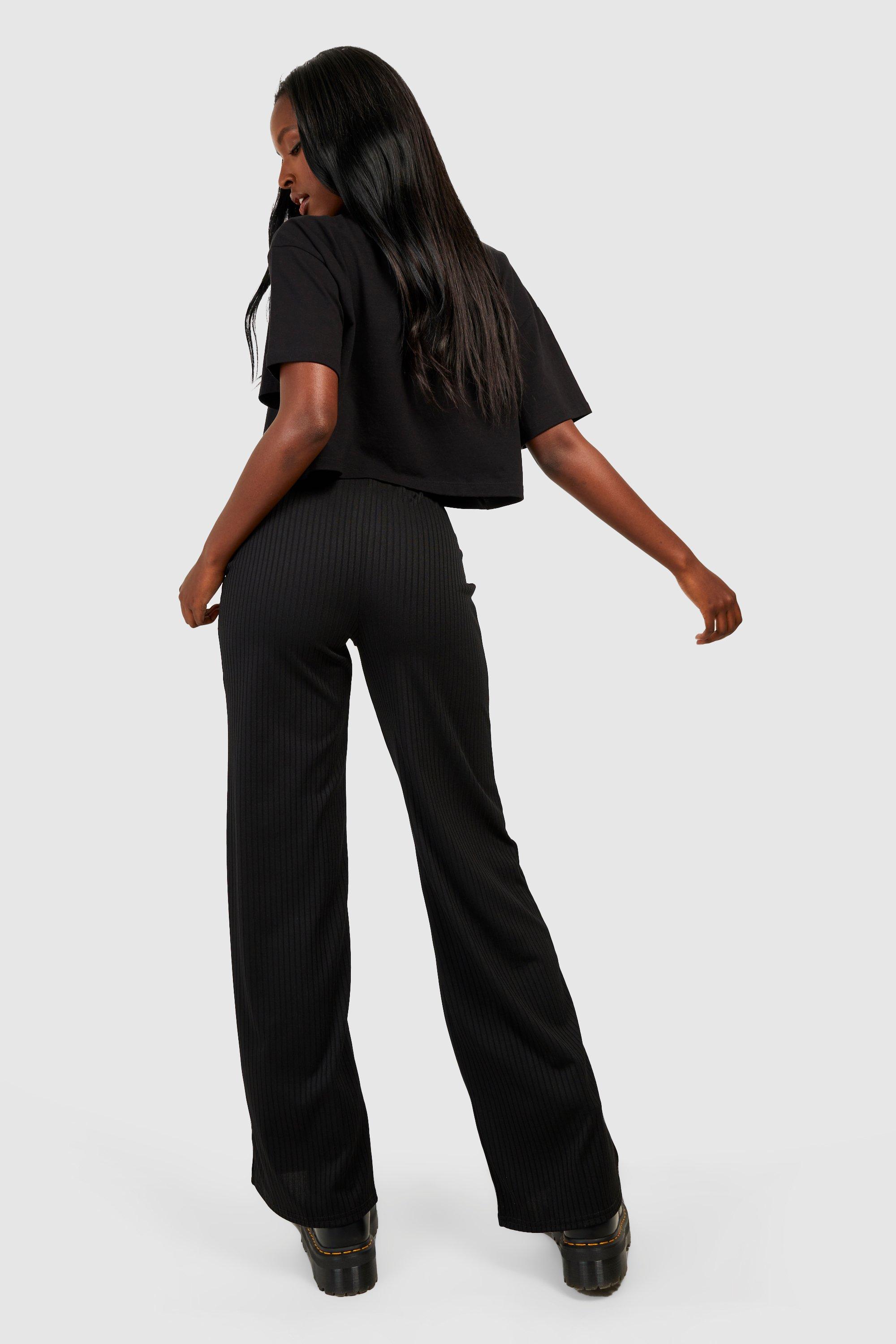 Rib Wide Leg Pant in Black –