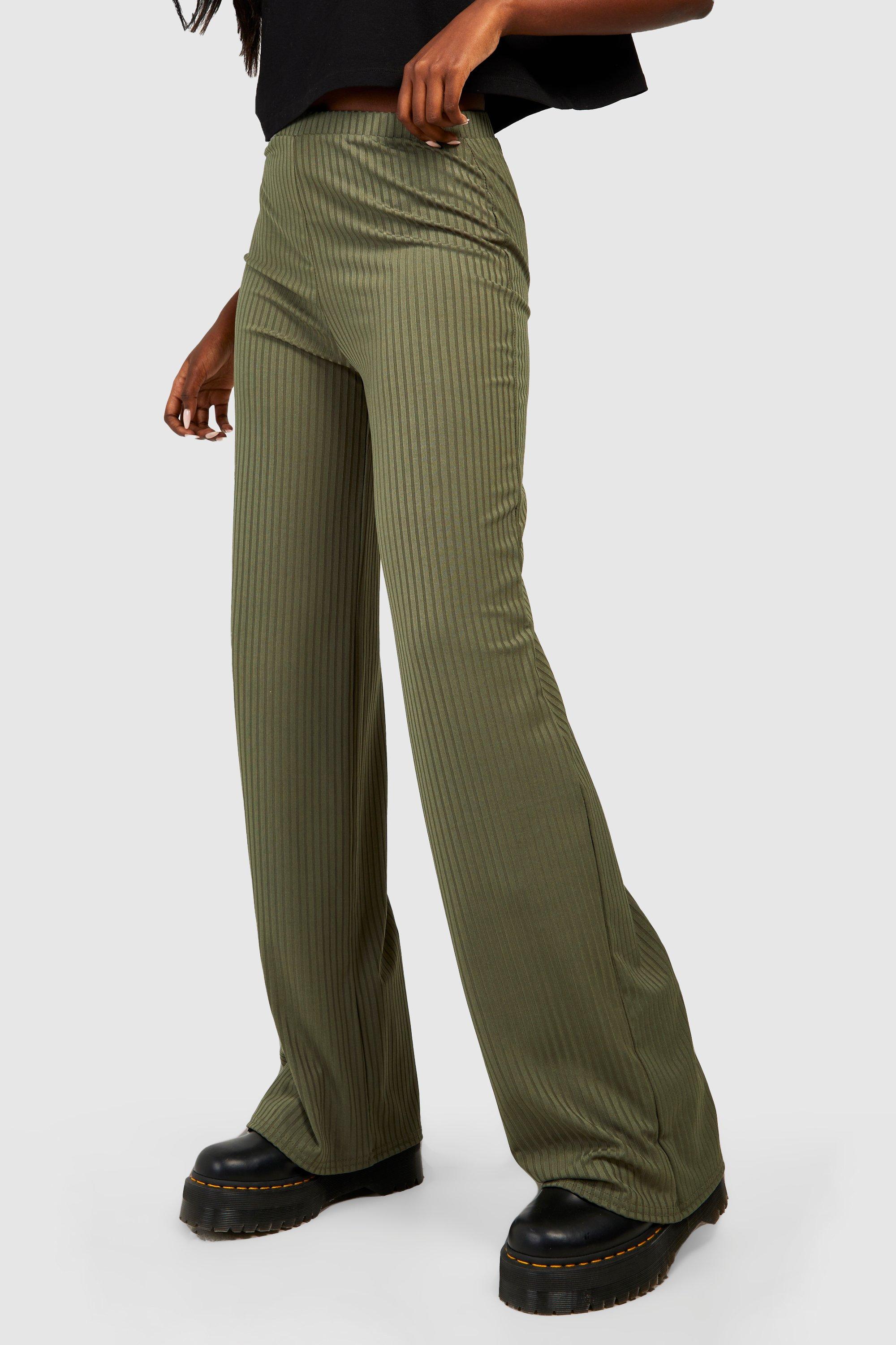 Tall Khaki Ripple Ribbed Wide Leg Trousers