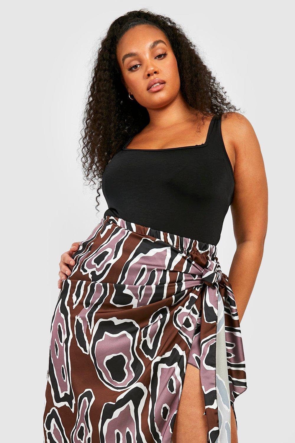 Plus Satin Leopard Print Wrap Midi Skirt boohoo FI