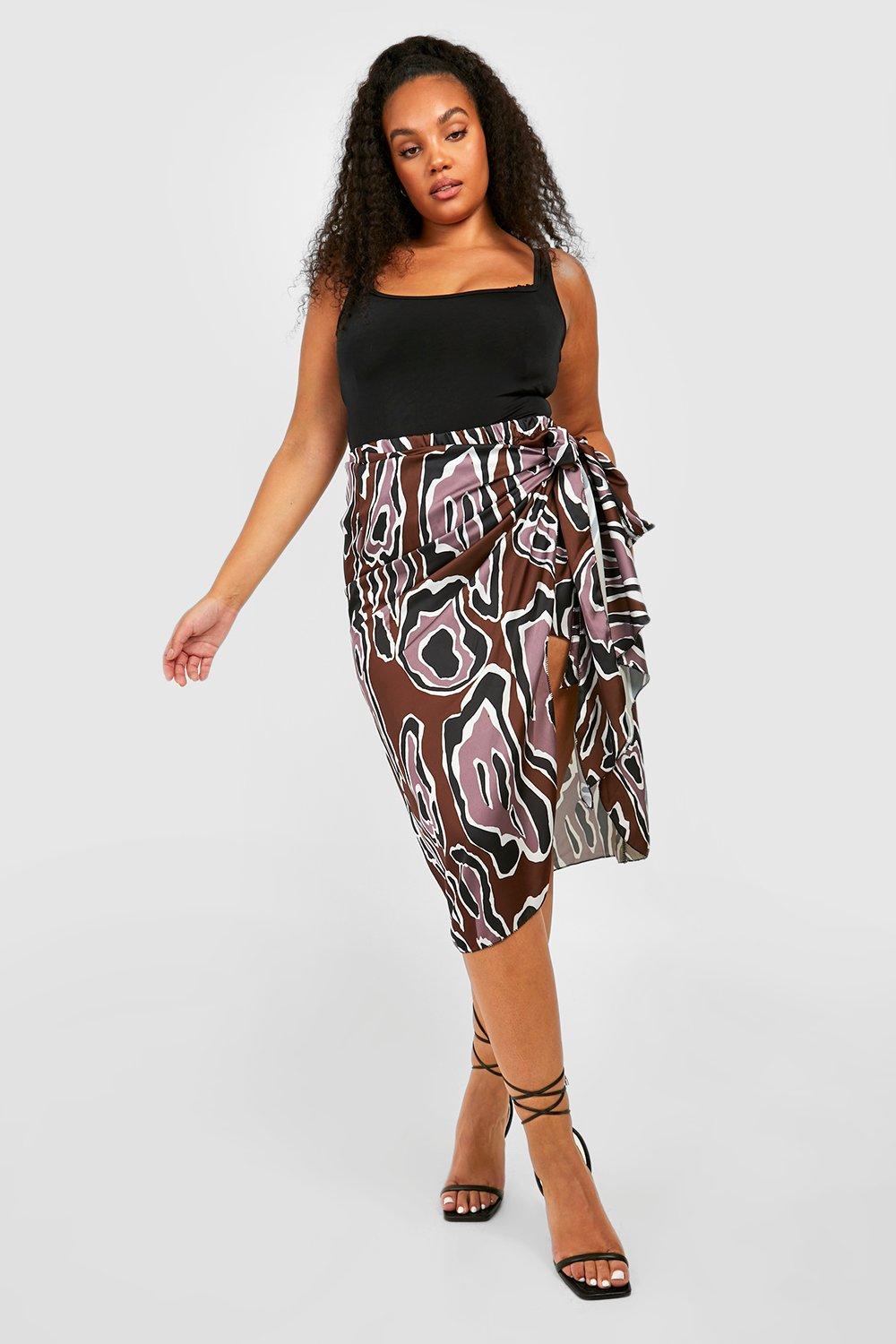 Plus Satin Leopard Print Wrap Midi Skirt boohoo NO