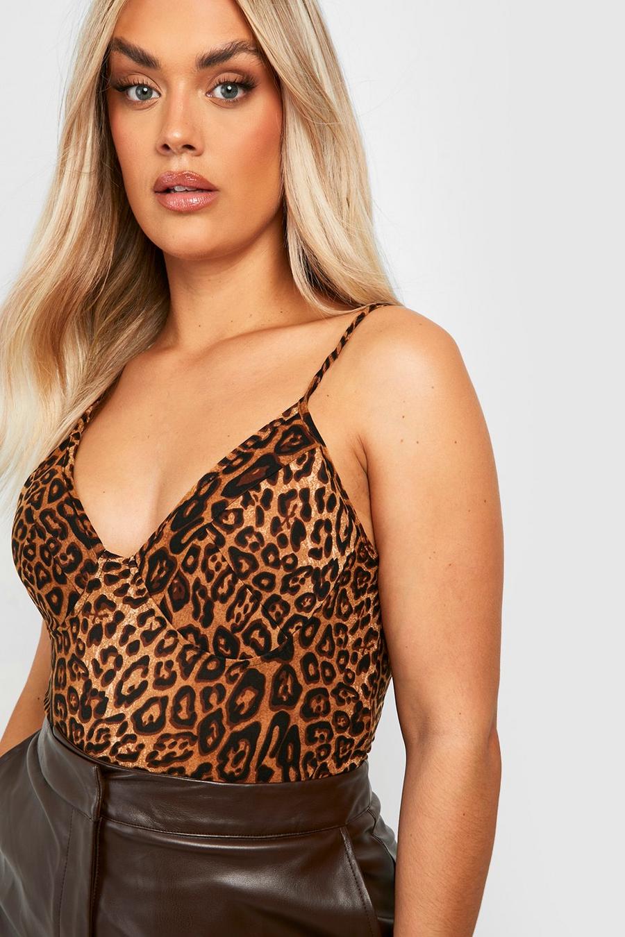 Brown Plus Leopard Print Bodysuit