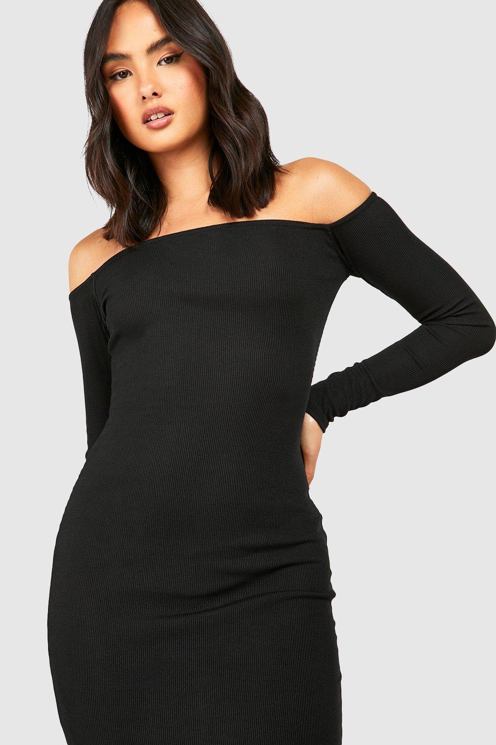 Ribbed Off The Shoulder Midaxi Dress boohoo UK