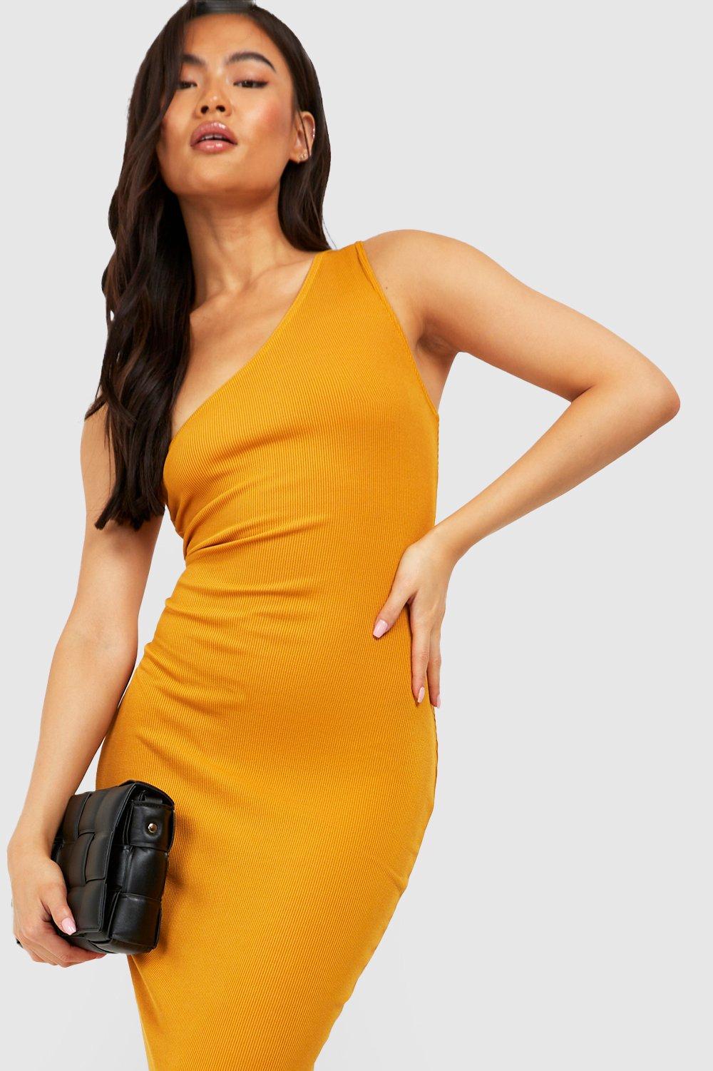 Ribbed One Shoulder Midi Dress boohoo USA