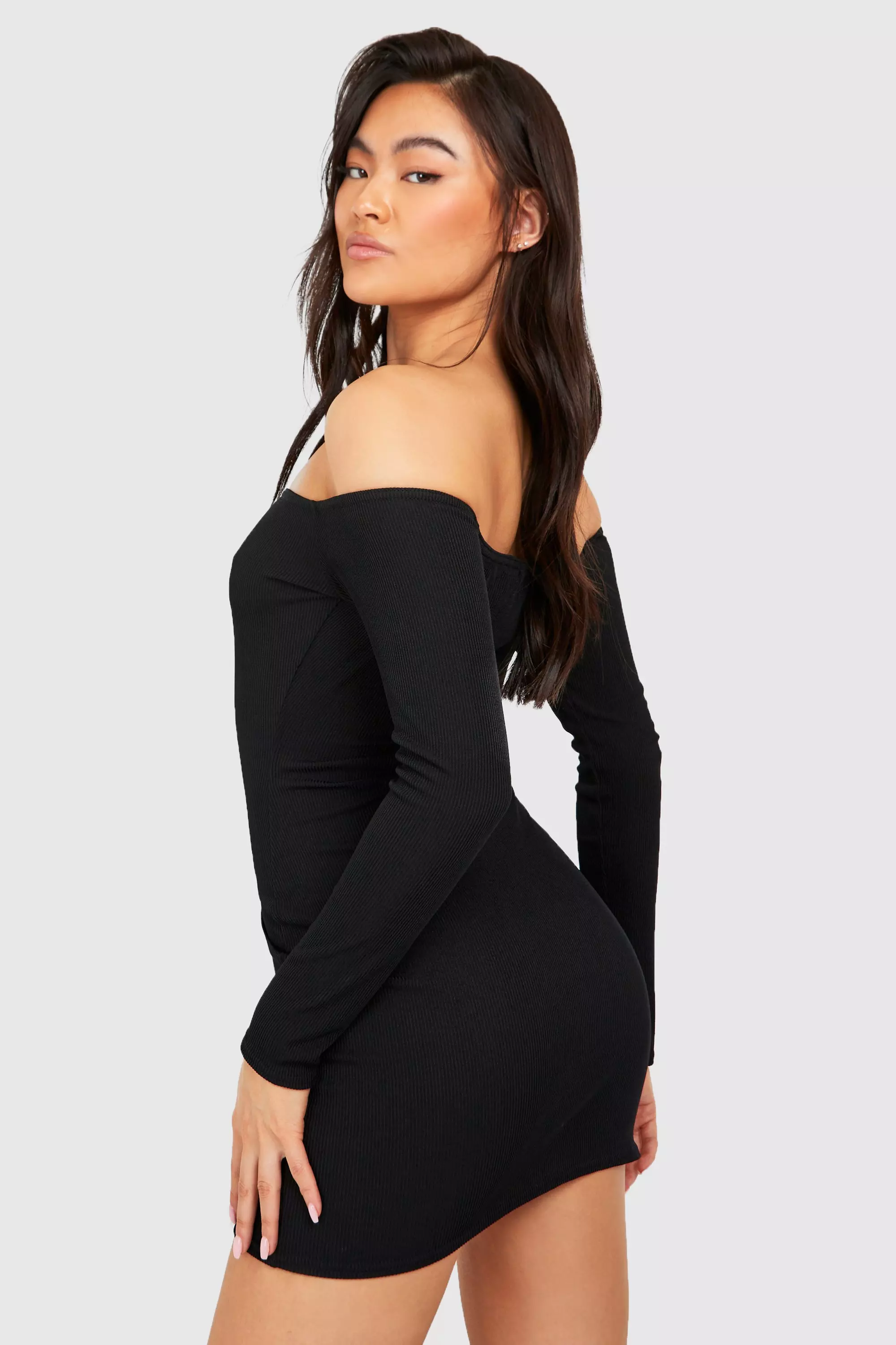 Off the shoulder long sleeve bodycon dress on sale