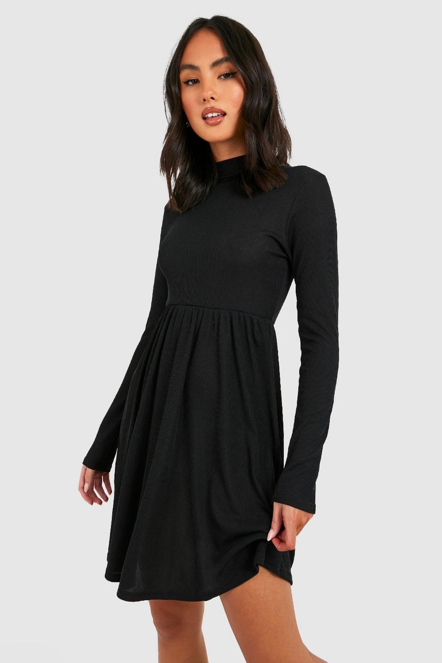 Black שמלת סמוק בייסיק ארוגה עם צווארון גבוה image number 1