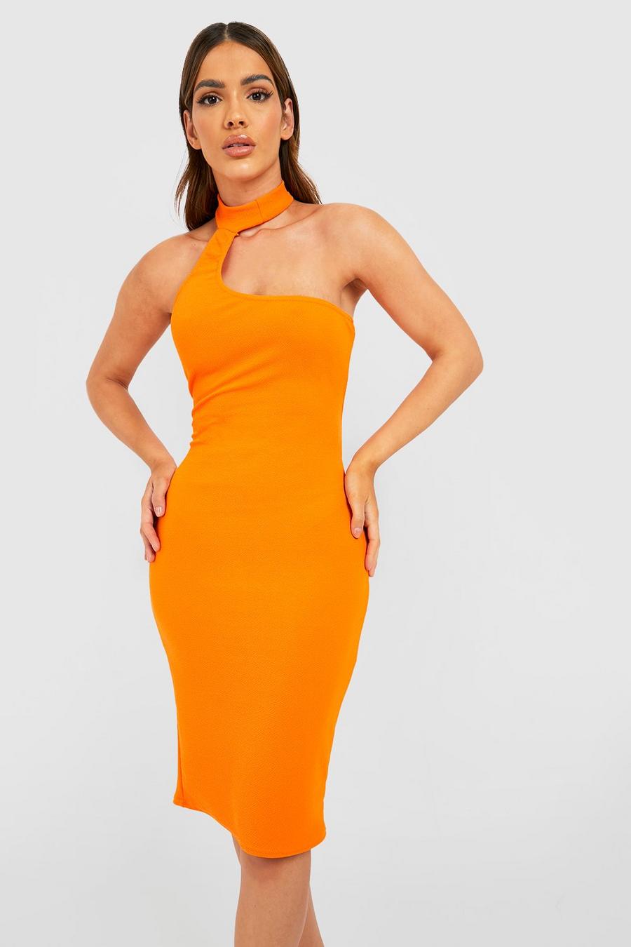 Orange High Neck Cut Out Midi Dress image number 1