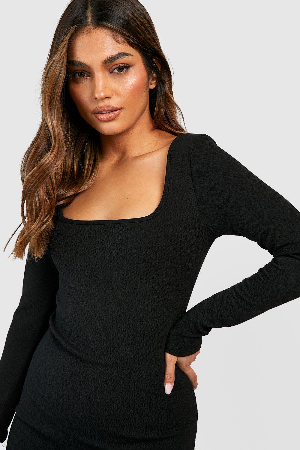 Square Neck Mini Dress Long Sleeve