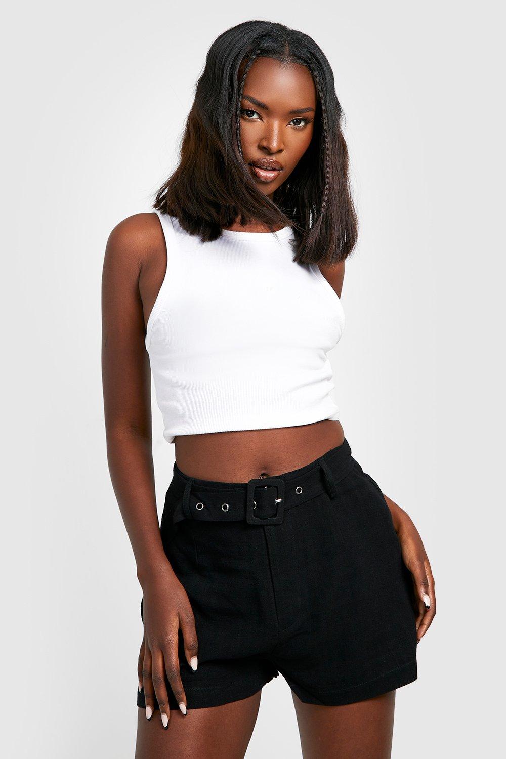 High waisted hot sale belt shorts