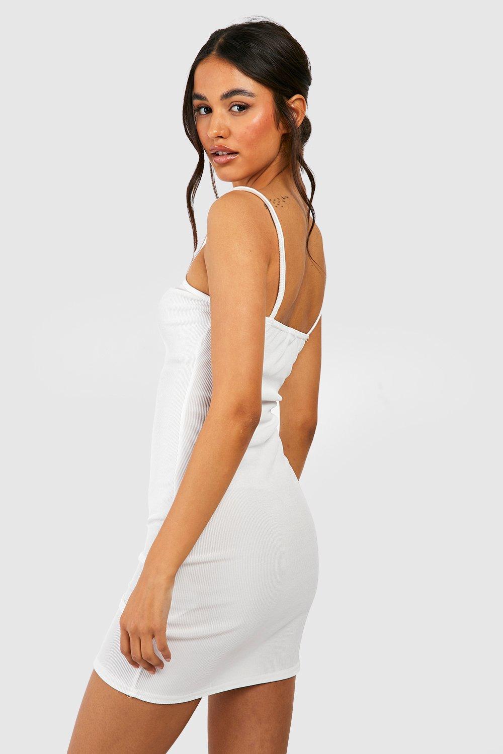 White ribbed store bodycon dress