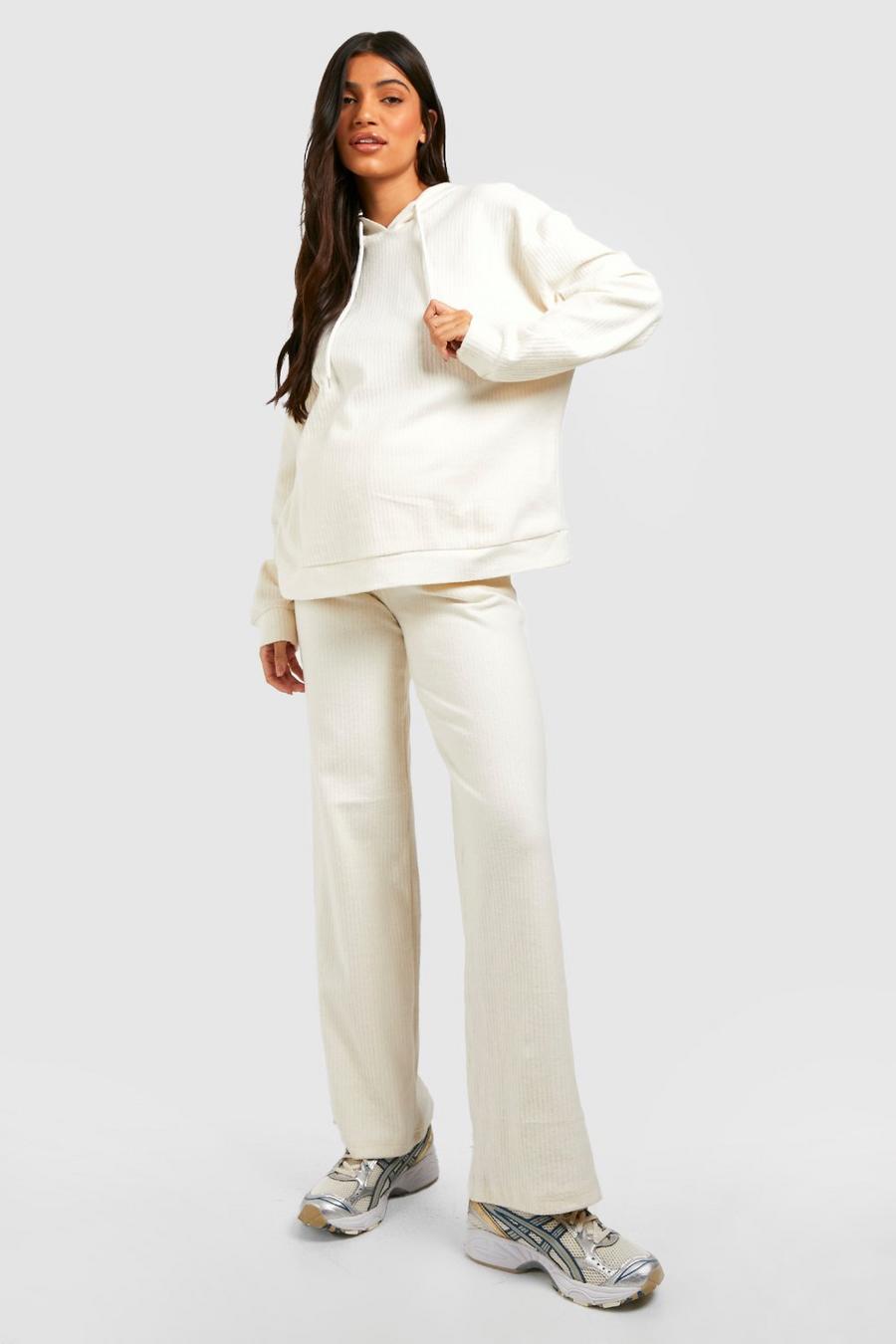 Cream bianco Maternity Brushed Soft Rib Hoodie Loungewear Set