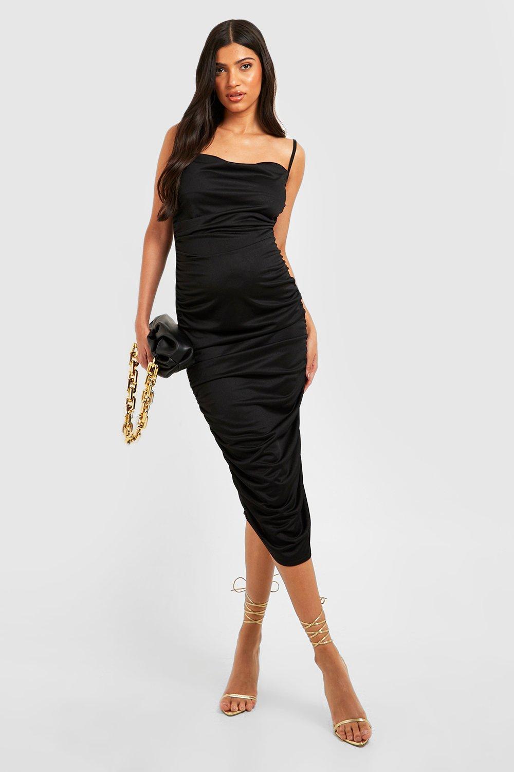 cowl ruched midi dress