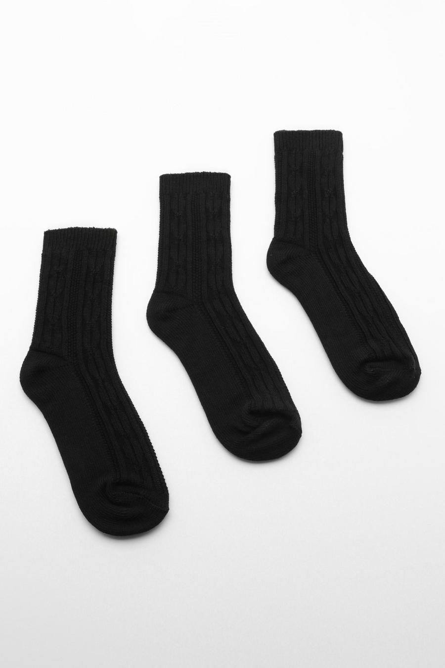 Black 3 Pack Cable Knit Ankle Socks image number 1