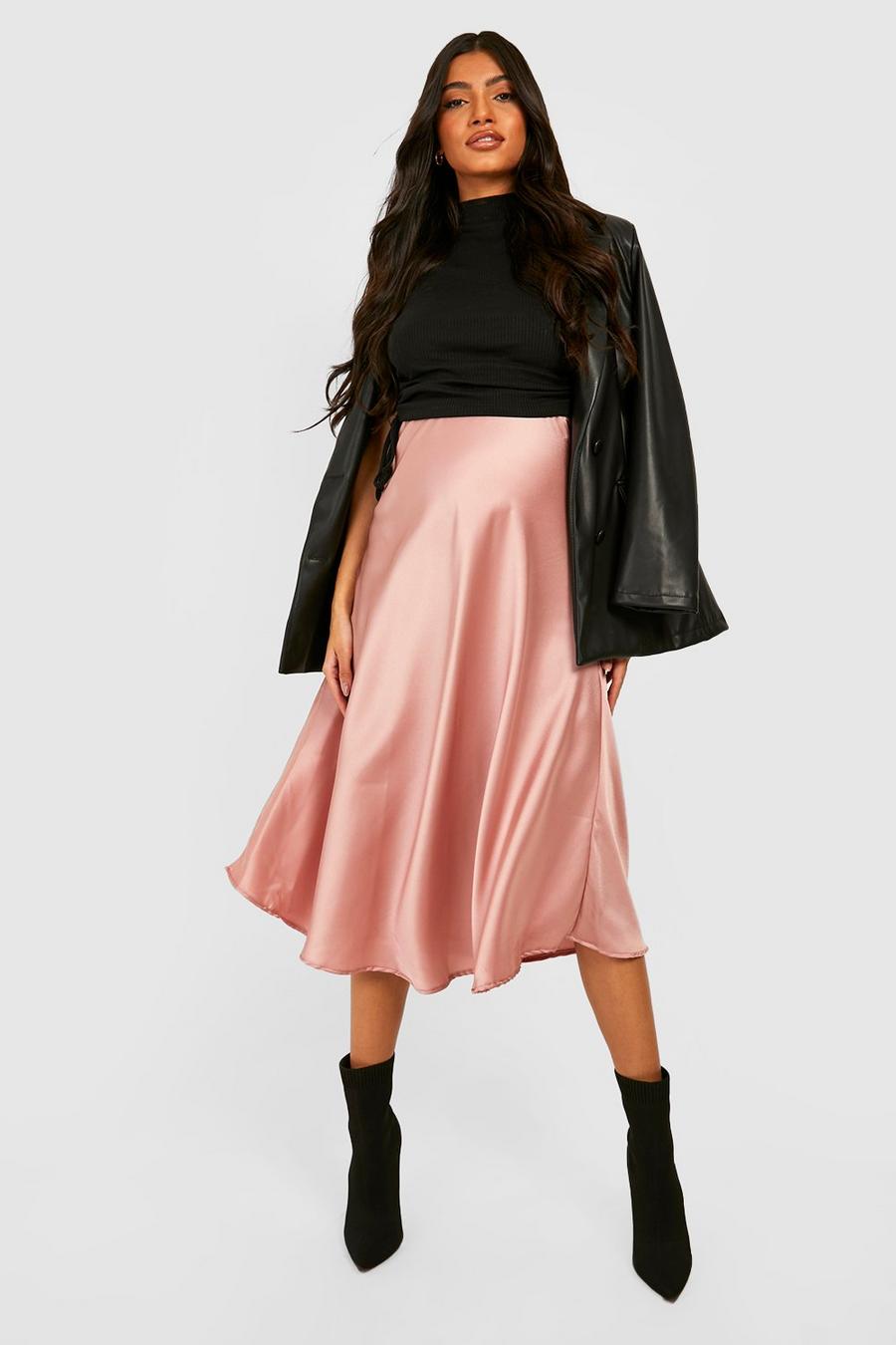 Blush rosa Maternity Satin Slip Midi Skirt