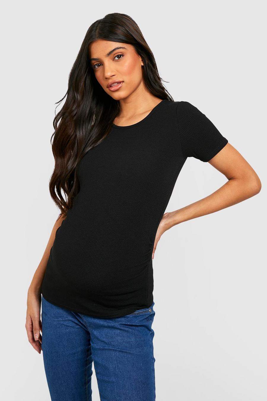 Black Maternity Crinkle Rib T-shirt image number 1