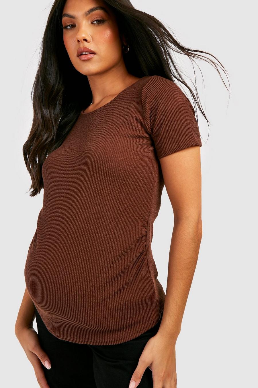 Chocolate brown Maternity Crinkle Rib T-shirt
