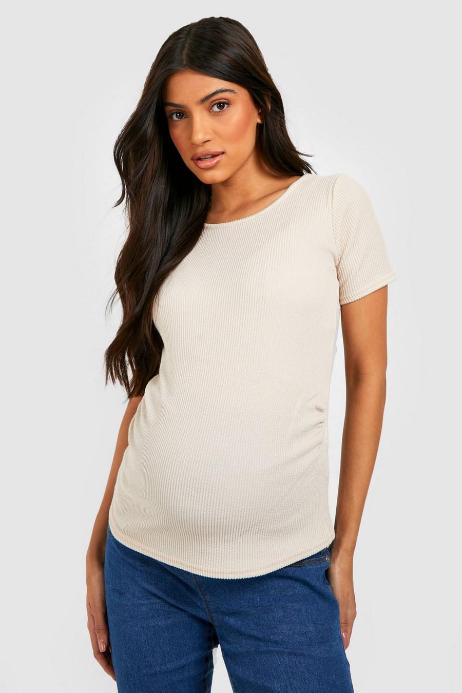 Ecru Maternity Crinkle Rib T-shirt image number 1