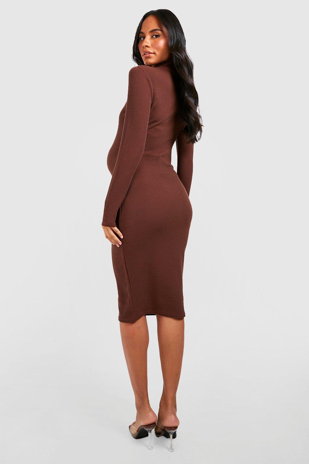 Maternity Crinkle Rib Funnel Neck Midi Dress