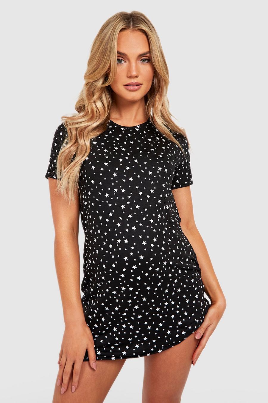 Black Maternity Star Graphic T-Shirt Nightgown