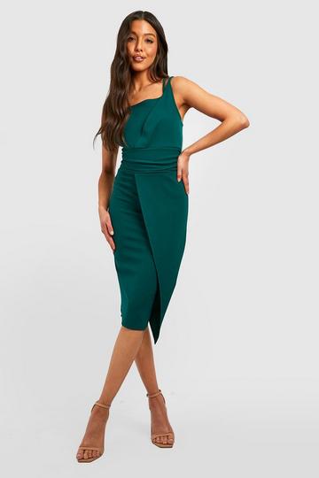 Green Asymmetric Bust Detail Midi Dress