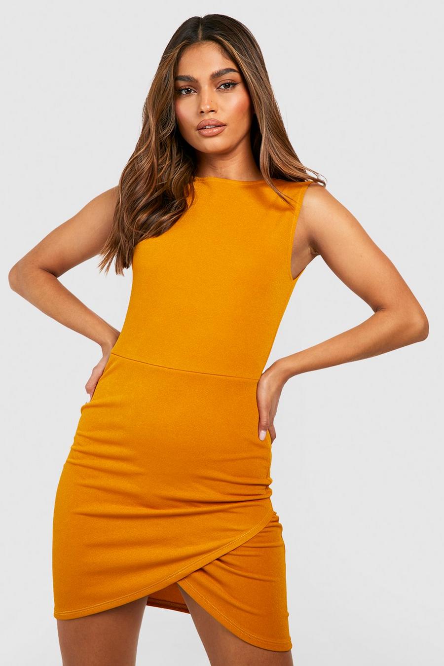 Mustard Wrap Front Bodycon Dress image number 1