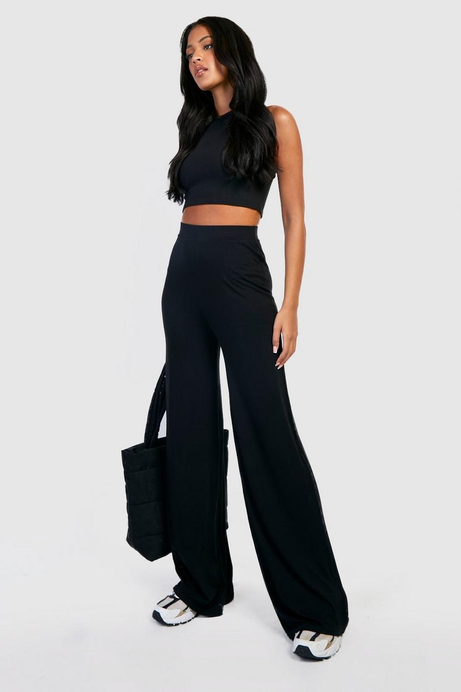 Black Tall Basics Wide Leg High Waisted Jersey Trousers image number 1