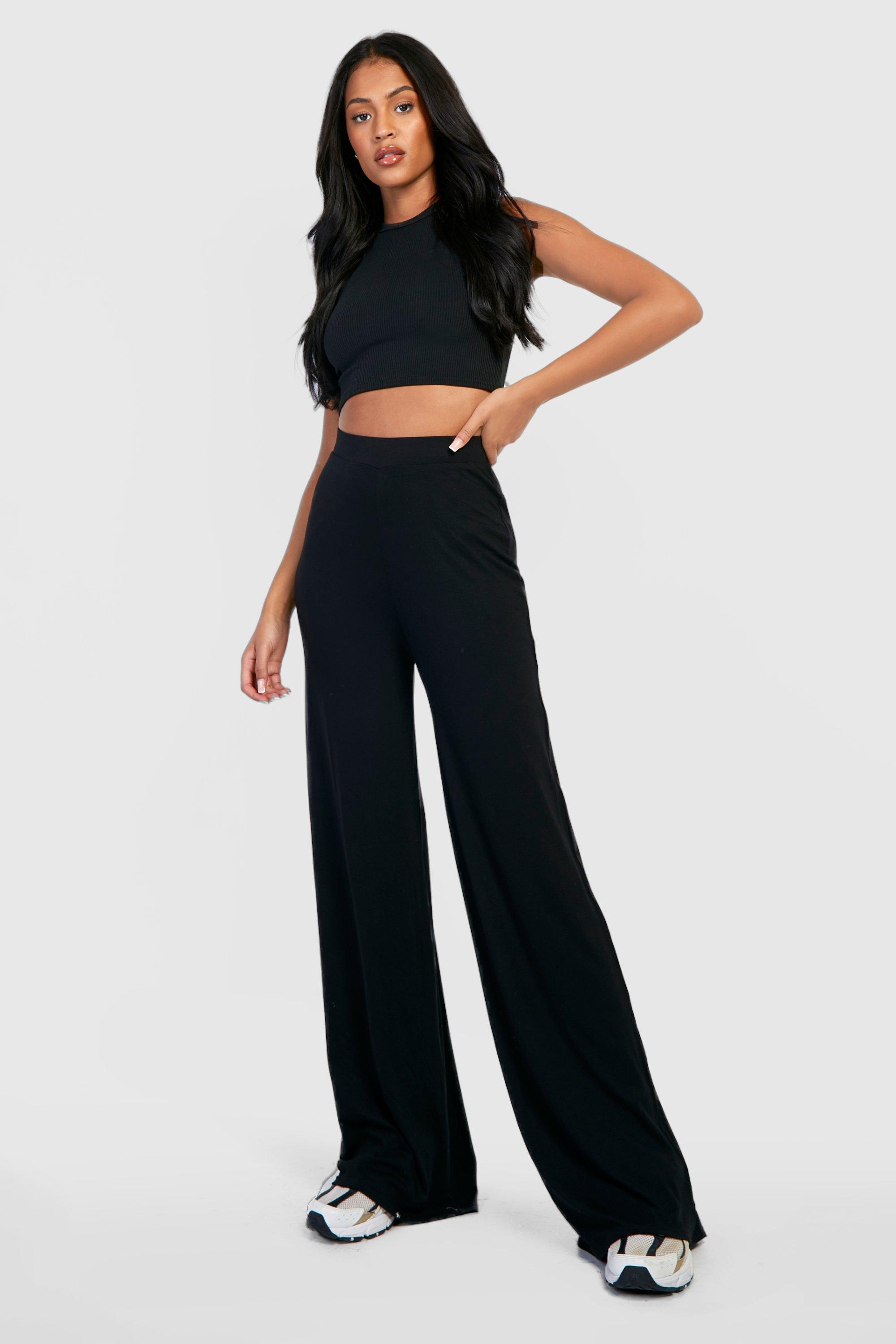 Tall Basics Wide Leg High Waisted Jersey Knit Pants boohoo CA