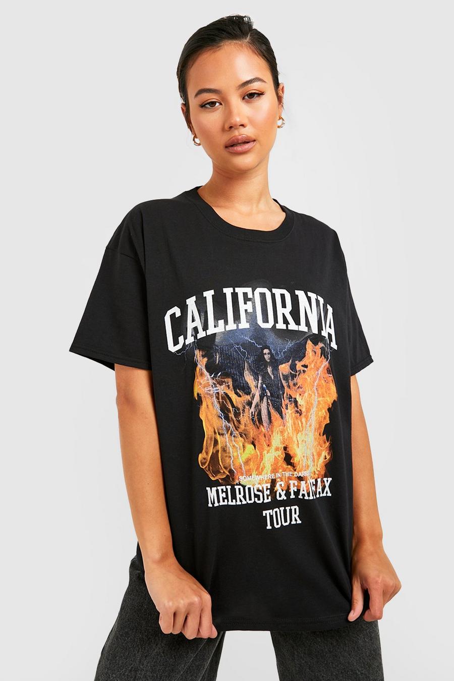 Black Petite California Rock Flame Oversized T-shirt  image number 1