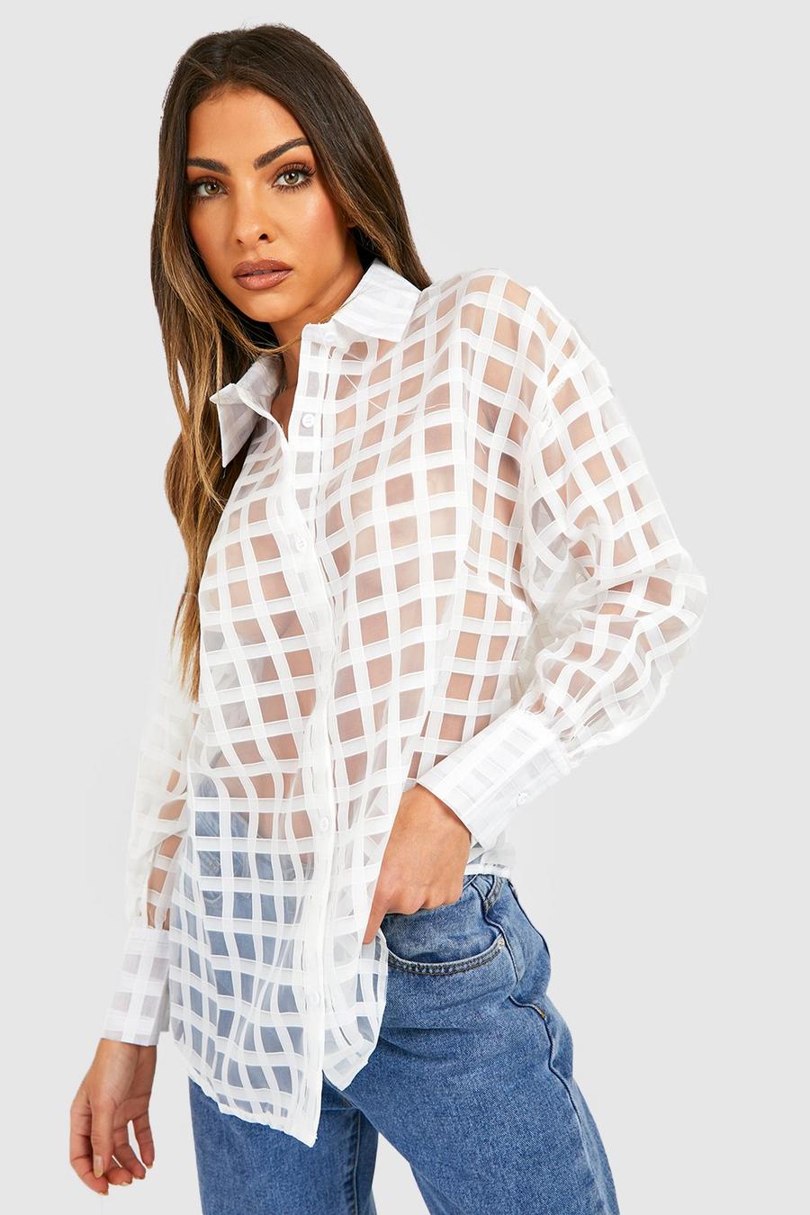 White Sheer Flannel Oversized Shirt image number 1