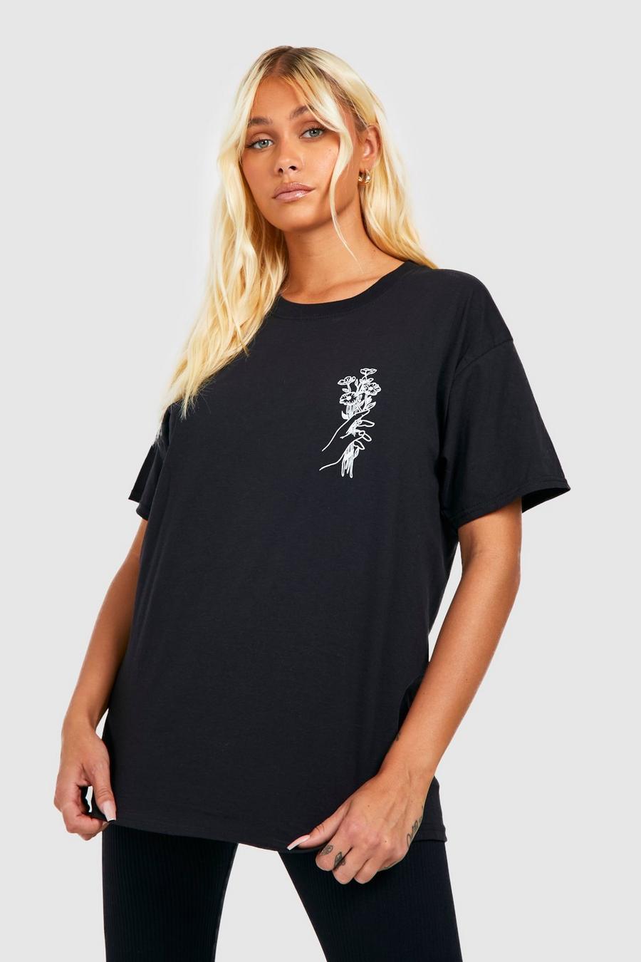 Oversize T-Shirt mit Blumen-Print, Black image number 1