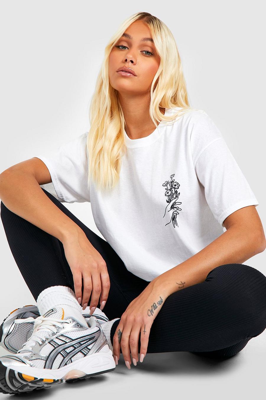 Oversize T-Shirt mit Blumen-Print, White image number 1