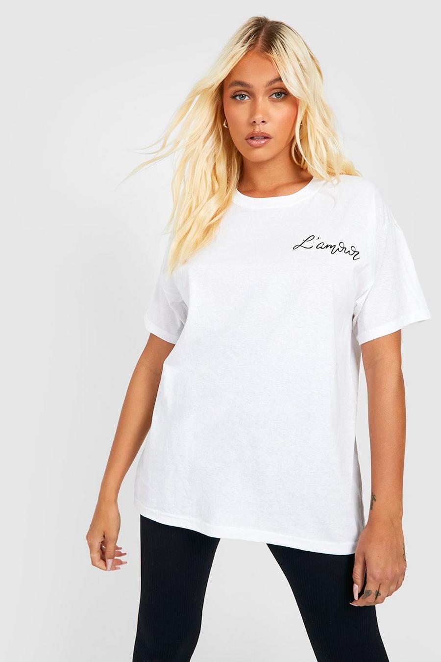 White vit L’Amour Oversize t-shirt med tryck