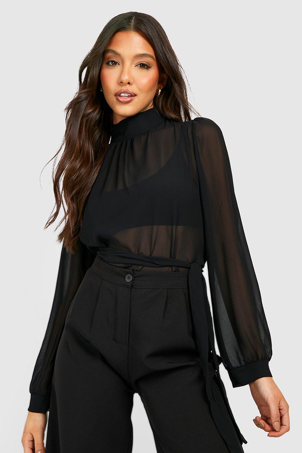 High neck store chiffon blouse