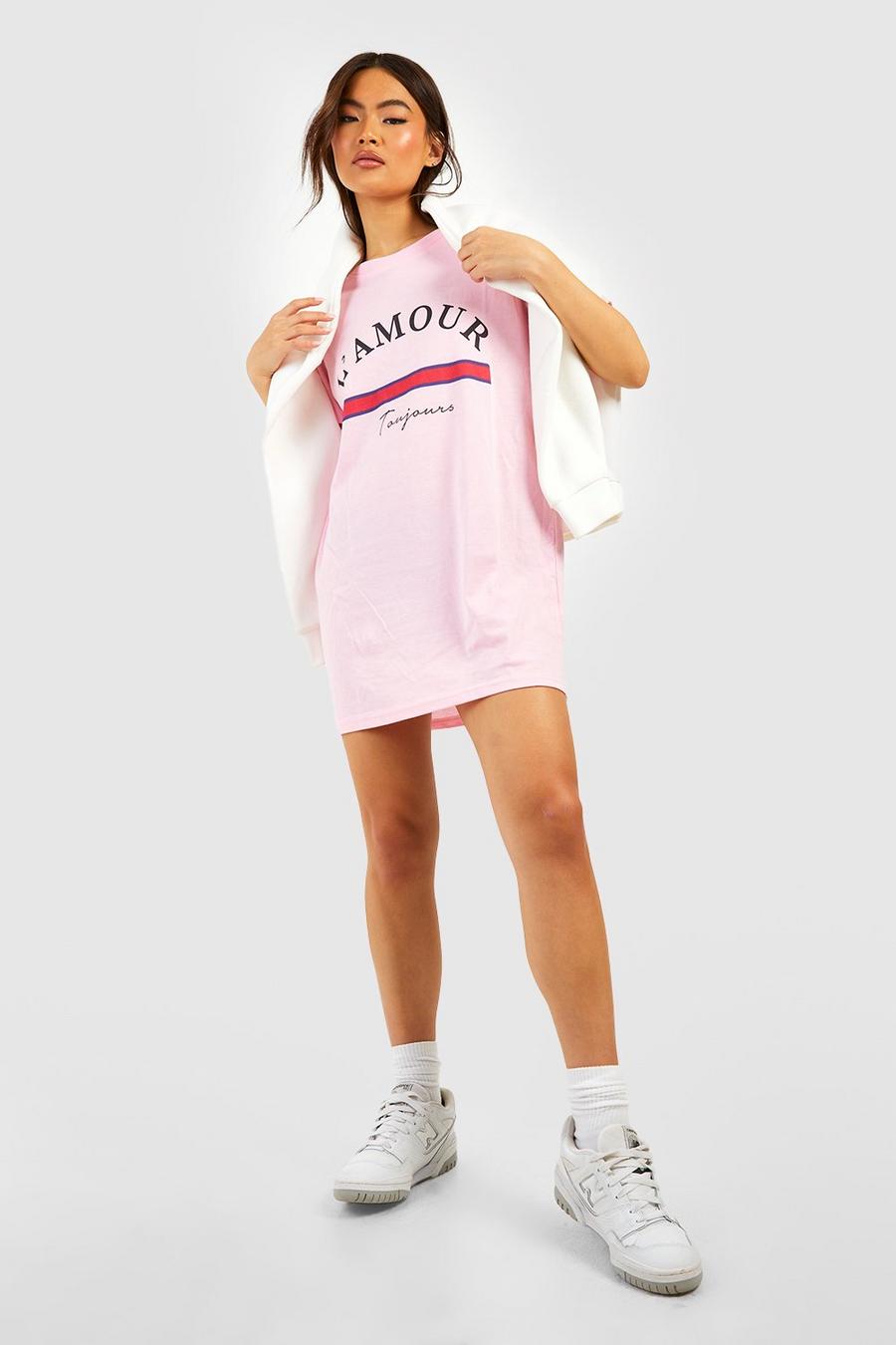 Light pink L'Amour Slogan Oversized T-Shirt Dress image number 1