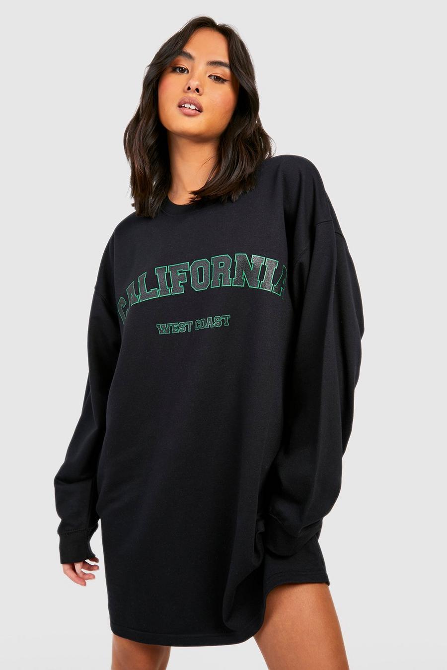 Oversize Sweatshirtkleid mit California-Slogan, Black image number 1