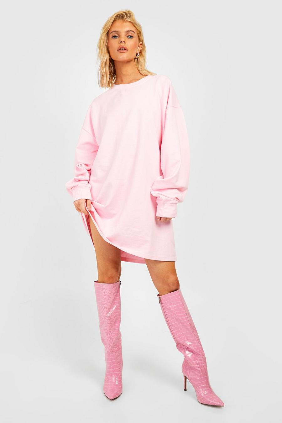 Vestito in felpa Basic oversize, Light pink rosa