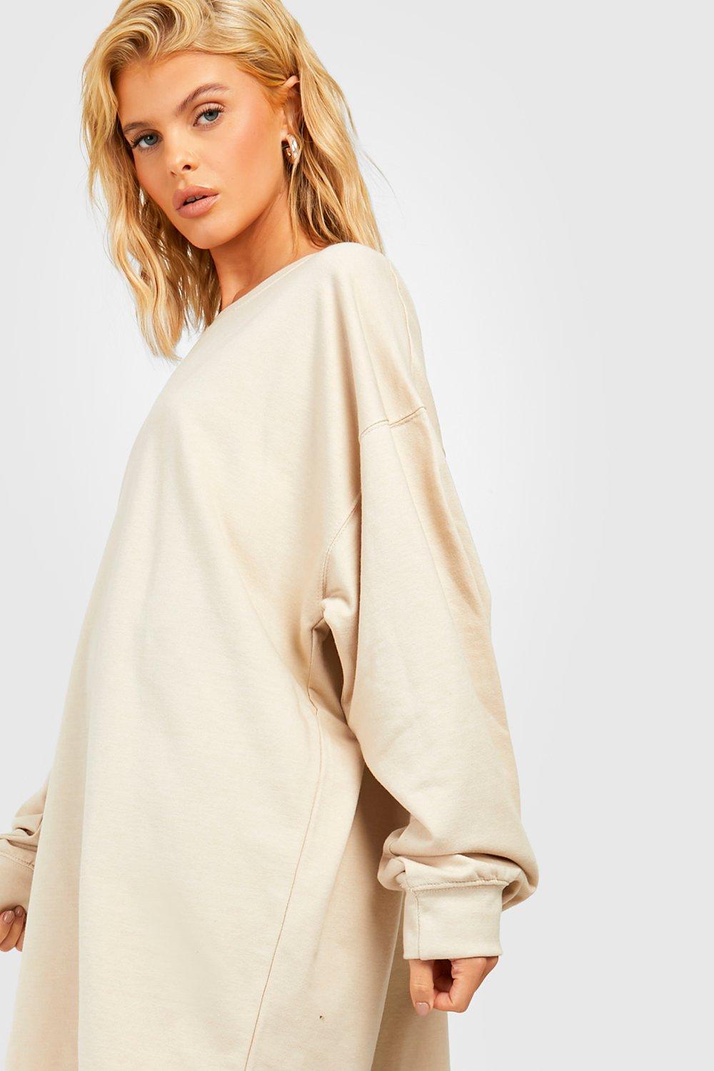 boohoo Oversized Sweatshirt Dress - Cream - Size 6