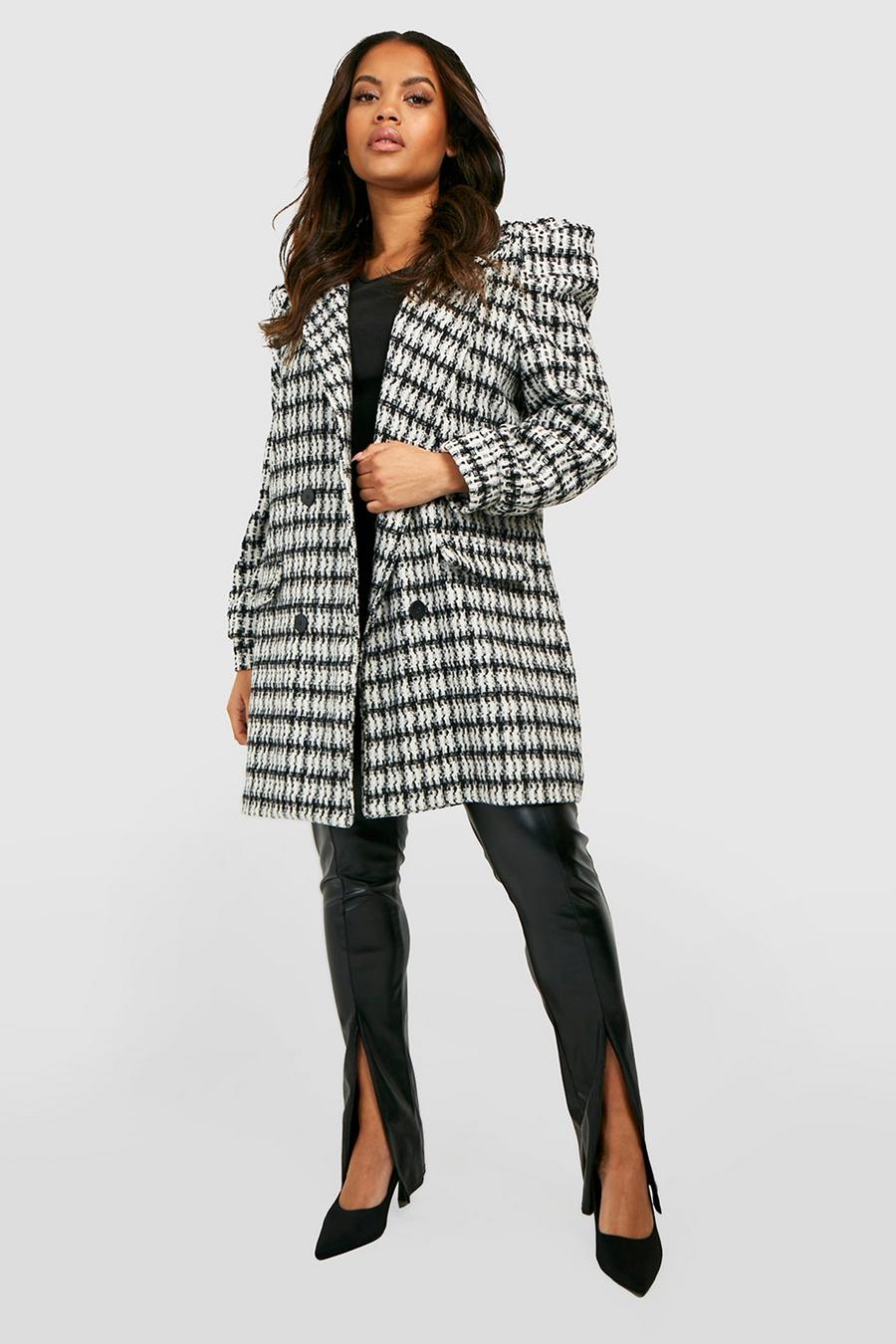 Black Plus Boucle Double Breasted Puff Sleeve Blazer