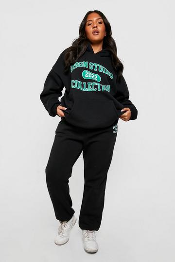 Plus Dsgn Studio Collegiate Slogan Hooded Tracksuit black