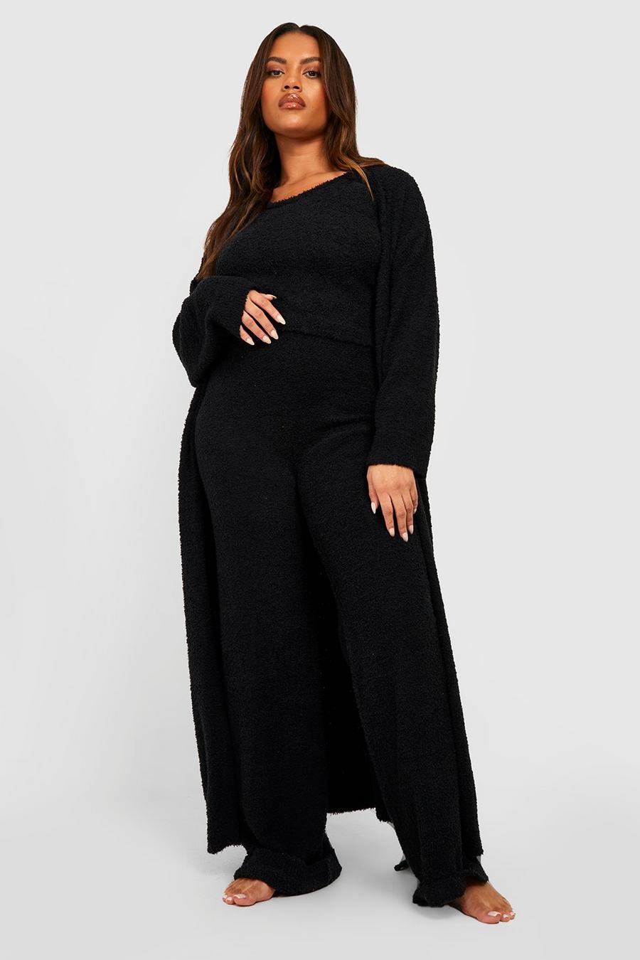 Black Plus Premium Fluffy Knitted Longline Cardigan image number 1