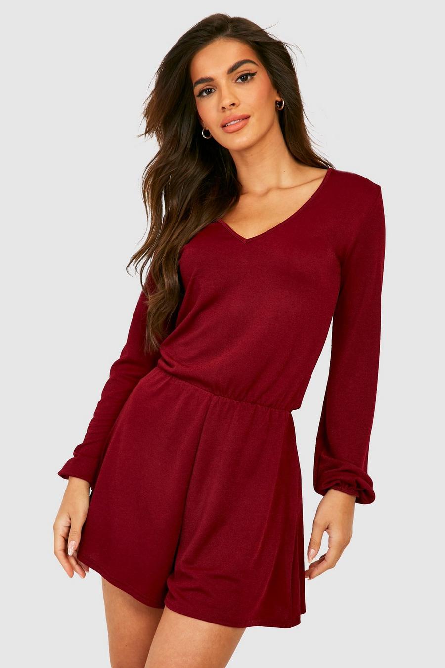 Berry red Long Sleeve Playsuit 