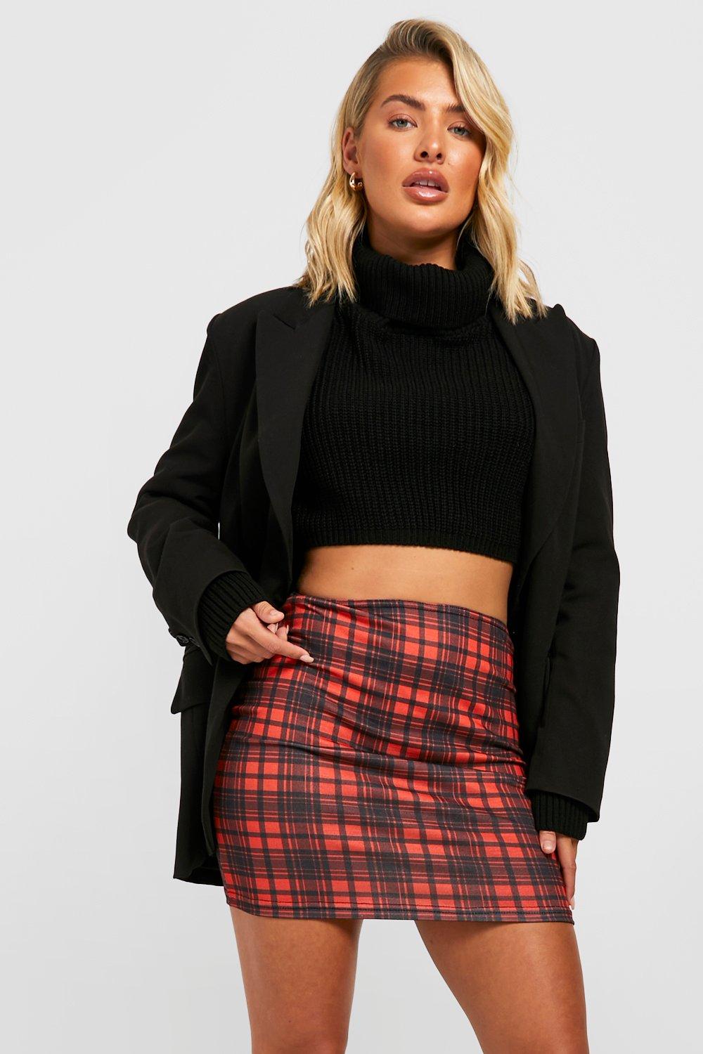 High waisted black plaid mini cheap skirt